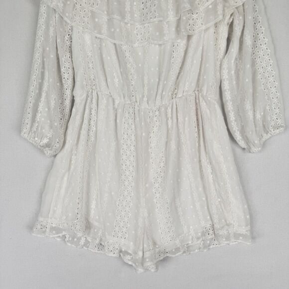 Express Romper Womens Large White Eyelet Ruffle Coquette Cottagecore Soft Girl - Picture 9 of 15